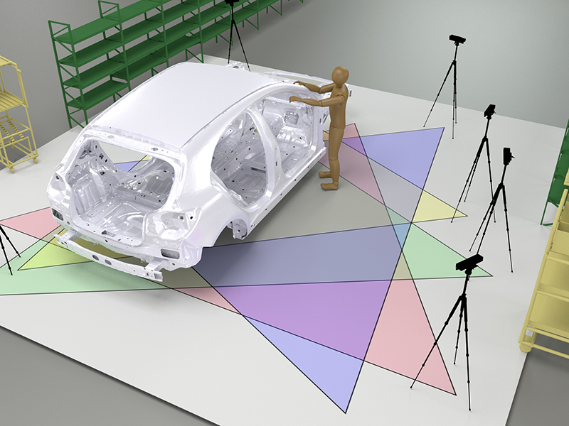 Figure 1: Example setup of full body skeletal tracking in automotive car assembly