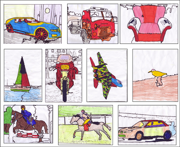 Example of coloring pages colored by Anton (11 years), Gabriel (9 year), Johanna (8 years), Elisabeth
(7 years) and Mikha¨el (5 years).