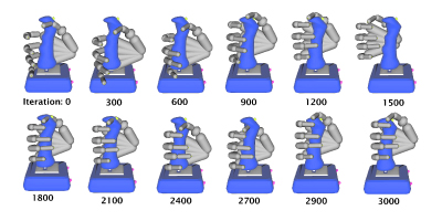 Figure 14: During grasp optimization, candidate grasps are generated from probabilistic hand shape models . If present in the XSAMPL3D action description, hand shape, wrist position and wrist orientation from a demonstrated VR interaction can be used to seed the optimization process.