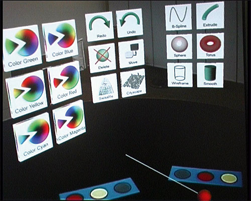 3D menus representing CAD software commands