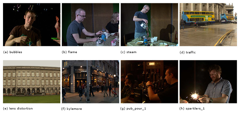Eight left view frames from different sequences in the database. The caption under each fame indicates the value of the name id for each sequence.