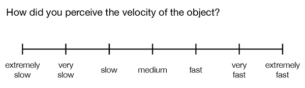 Scale used in order to rate the perceived velocity of the stimulus (the English translation is shown here).