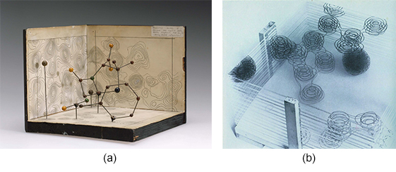 Figure 1: Hodgkin physical models of penicillin with patterns casted by X-rays (a) in 1953 and (b) in 1959.