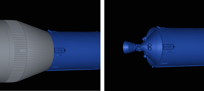 Example of parts removal. Left: the selected part, in blue, is not fully visible. Right: the user has manually removed the occluding parts in order to visualize the selection complete