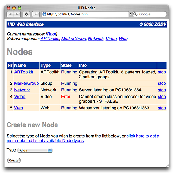 Screen shots of the web interface that allows to control the device management system.