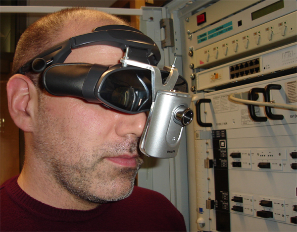 User with head mounted display.
