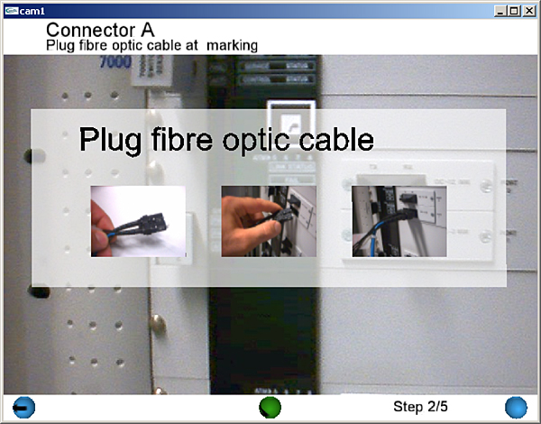 Augmented view, showing additional information about how to plug in a connector.