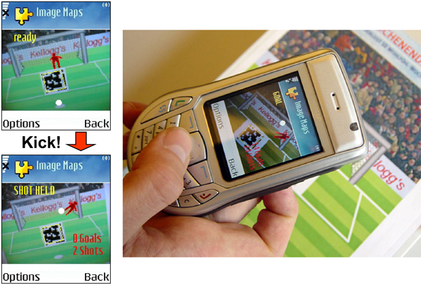 “Penalty Kick” handheld augmented reality game on a cereal package.