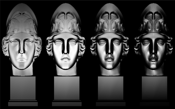 Rendered images of Atenea for different s. From the left to the right, the values of s are 2, 3, 4, and 5, respectively.