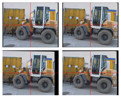 Example 2 - Original image sequence (top), result of stabilization by fixation (bottom).